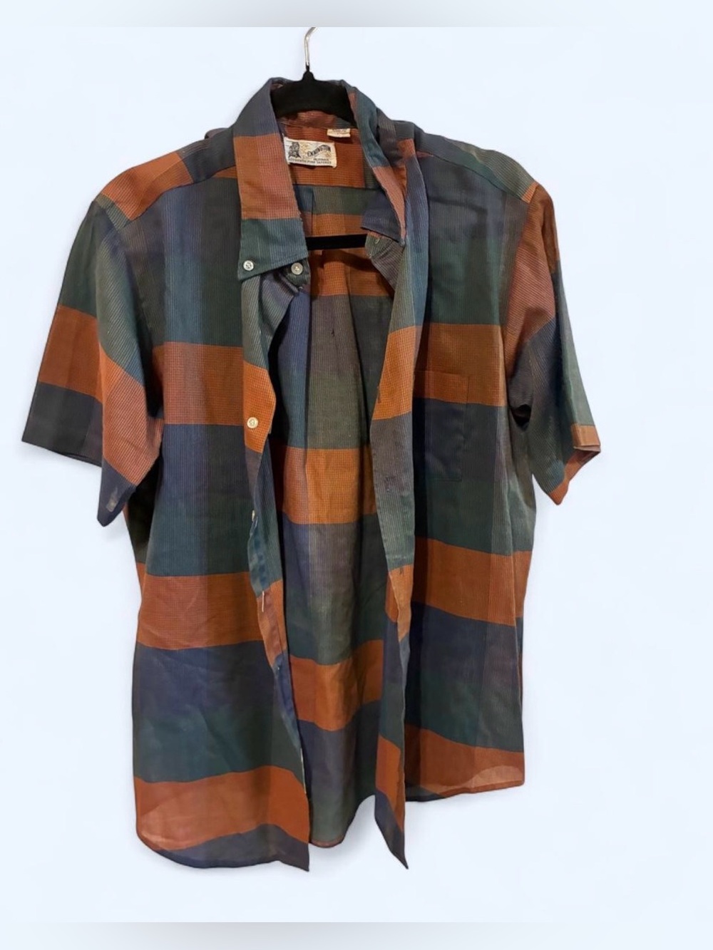 Kennington Men's Short-Sleeve Plaid Button-Up Shirt in Brown & Green - Large